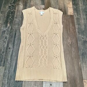 Ann Taylor LOFT Cable Tunic Sweater Petite S Vest Ivory Y2K Academia Vintage
